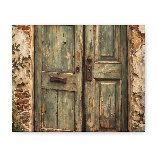 Echoes of Time: Sun-Warmed Stone and Teal Door Wall Art